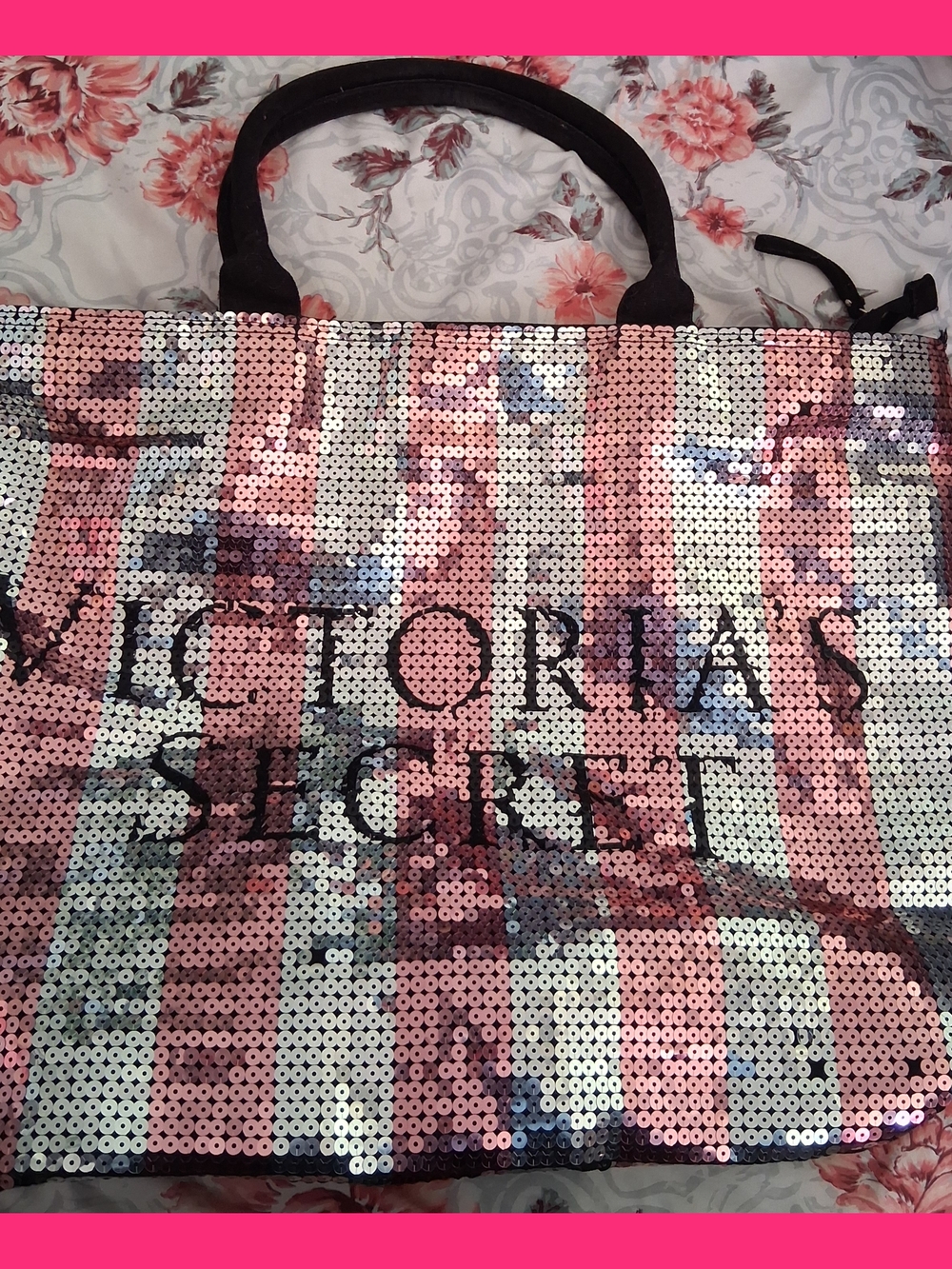 Victoria's Secret Pink and Silver Sequin Logo Tote